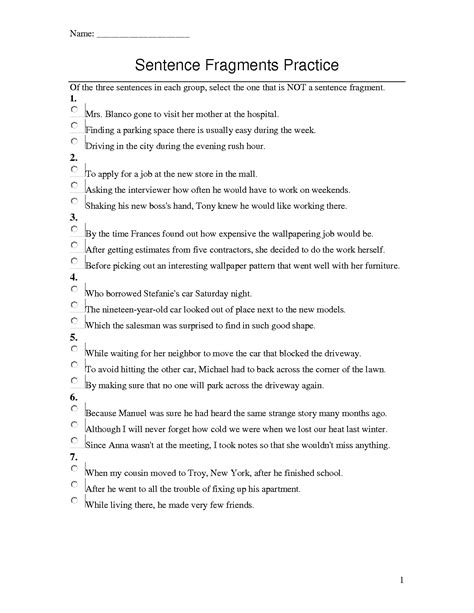 18 Sentence Fragment Worksheet With Answers