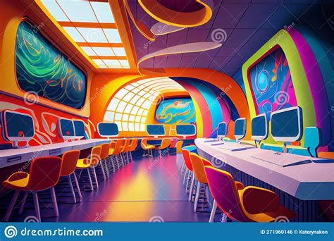 Futuristic School Interior Generative Ai Illustration Stock