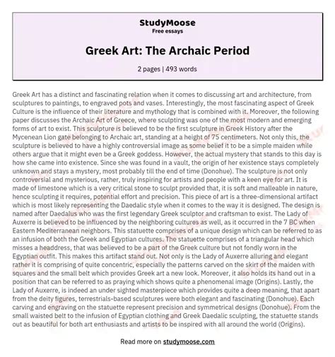 Greek Art The Archaic Period Free Essay Example