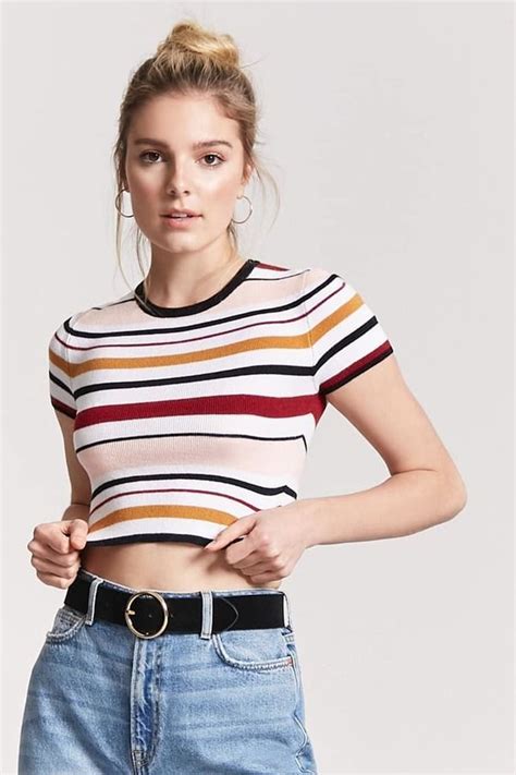 Forever 21 Multicolor Striped Crop Top Striped Crop Top Forever21 Tops Form Fitting Tops