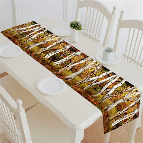 Abphqto White Fall Birch Trees With Autumn Leaves Table Runner Placemat