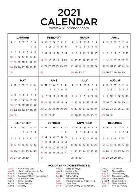 12 Month Free Printable 2021 Calendar With Holidays Take 2021
