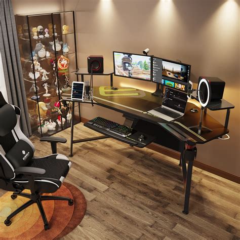 Eureka Ergonomic Gaming Desk With Led Lights 72 Inches Large Studio