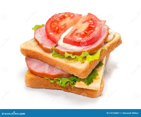 Ham Sandwich With Cheese Tomatoes And Lettuce Stock Image Image Of Lunch Delicious 23126867