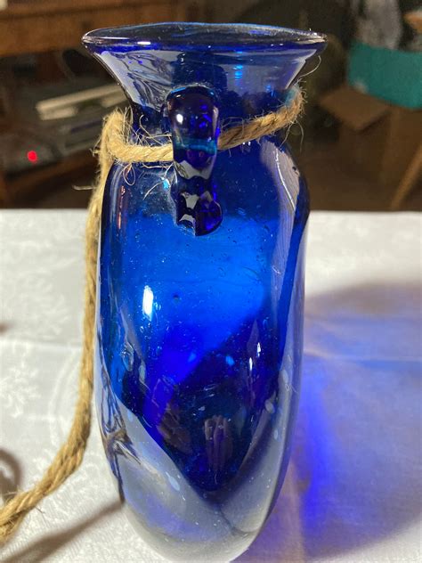 Vintage Cobalt Blue Blown Glass Double Handle Vase Urn Amphora Etsy