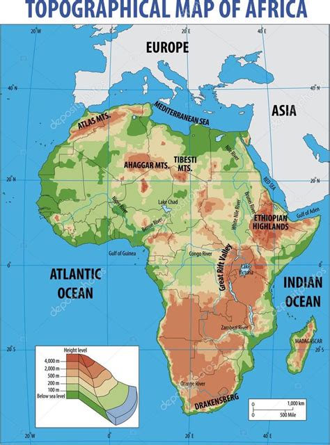 Ilustración Vectorial Del Mapa Topográfico De África 2023