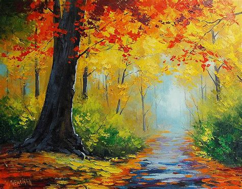 Vibrant Autumn Autumn Painting Landscape Art Landscape Paintings