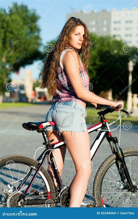 Girl Sitting On Bicycle Stock Image Image Of City Adult