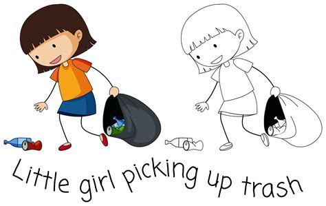 Doodle Good Girl Pick Up Trash 519129 Vector Art At Vecteezy