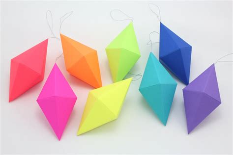 Diy Crafts Geometric Paper Gem Ornaments Dipyramid Neon Bright Rainbow
