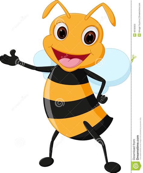 Happy Bee Cartoon Presenting Stock Vector Illustration Of Antennae