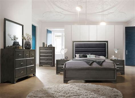 Shop with afterpay on eligible items. Carine II Gray Upholstered Panel Bedroom Set from Acme ...