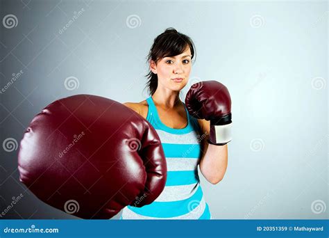 Strong Woman With Boxing Gloves Stock Image Image Of Angry Fierce