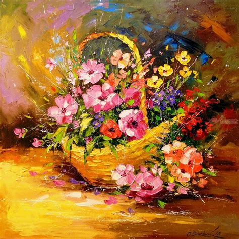 Basket With Flowers Paintings By Olha Darchuk