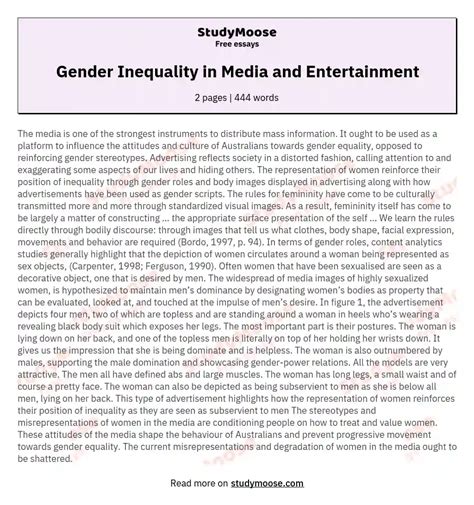 gender inequality in media and entertainment free essay example