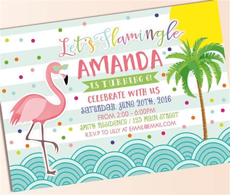 Flamingo Invitation Printable Flamingo Birthday Invitation Etsy