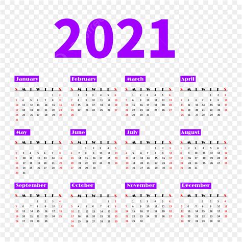 Calendário 2021 Calendário Roxo Vermelho Preto Png Calendário 2021 Feliz Ano Novo Ano Do Boi