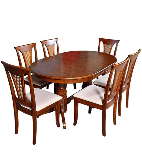 Buy Classic Six Seater Dining Set With Oval Shaped Table In Brown Color