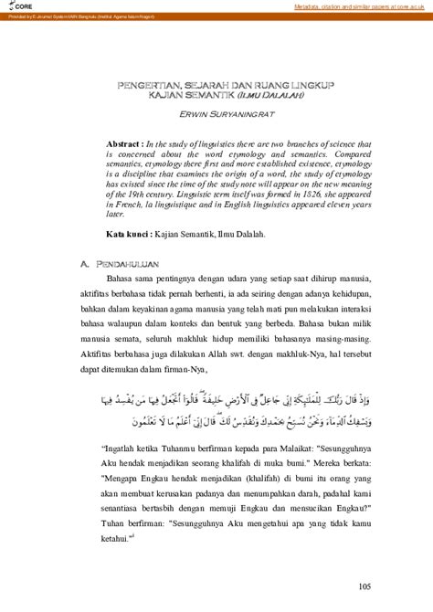 Pdf Pengertian Sejarah Dan Ruang Lingkup Kajian Semantik Ilmu