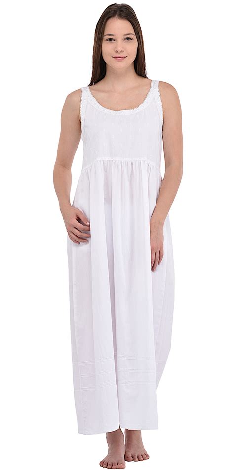 white embroidered cotton sleeveless nightdress cotton lane london