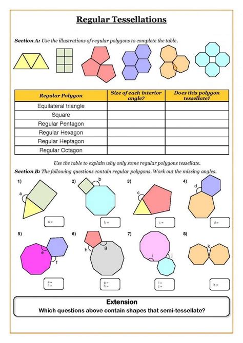 printable tessellation worksheets  grade  kidsworksheetfun