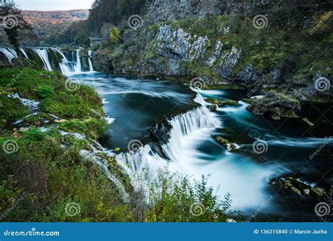 Strbacki Buk Waterfall On Una River Bosnia And Croatia Border Stock