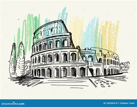 Italia Coliseo Dibujado A Mano Roma Ilustración Del Vector