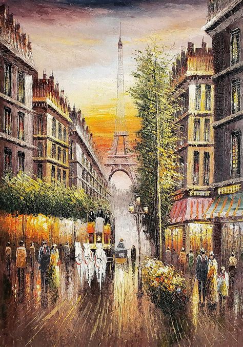 Cityscape Paris Street Oil Painting On Canvas Etsy