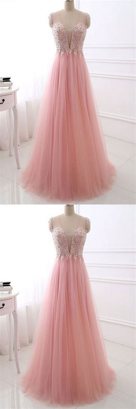 Pink V Neck Tulle Long Prom Dress Pink Evening Dress On Luulla