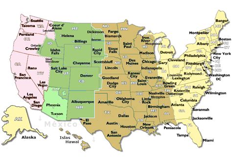 Mapa Zonas Horarias USA (Estados Unidos) - Cambio horario - huso