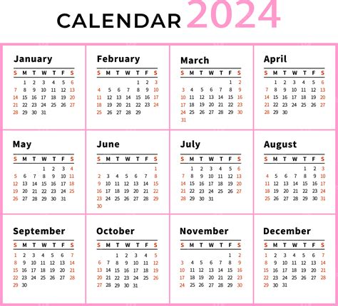 Calendario 2024 Simple Rosa Png 2024 Calendario Rosad