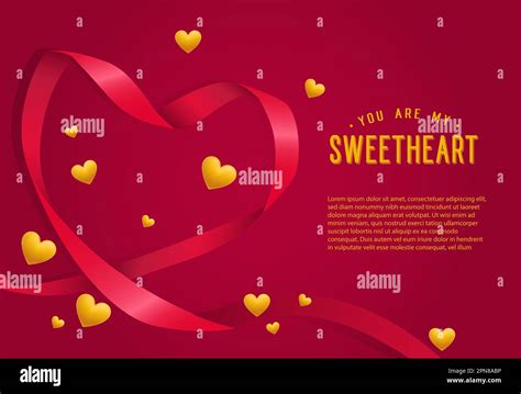 You Are My Sweetheart Lettering With Ribbon Heart Stock Vector Image