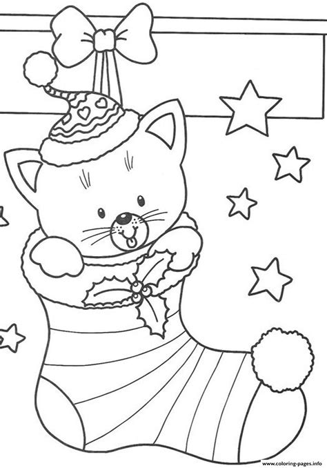 christmas cat  stockinga coloring pages printable