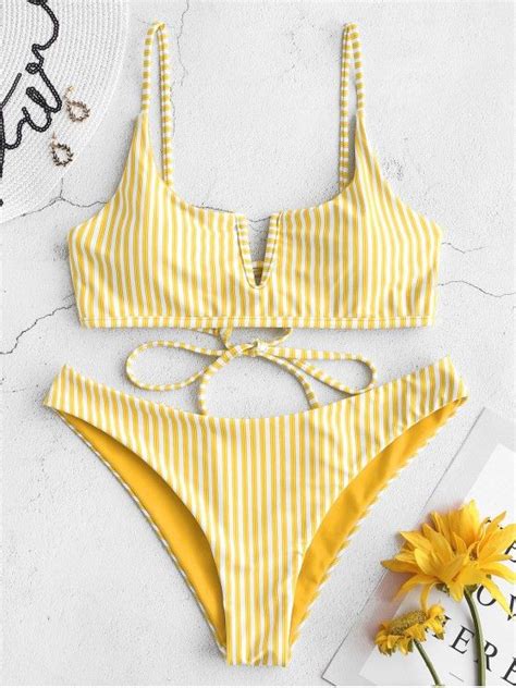 [42 off] 2020 zaful v wired reversible striped bikini set in rubber ducky yellow zaful south