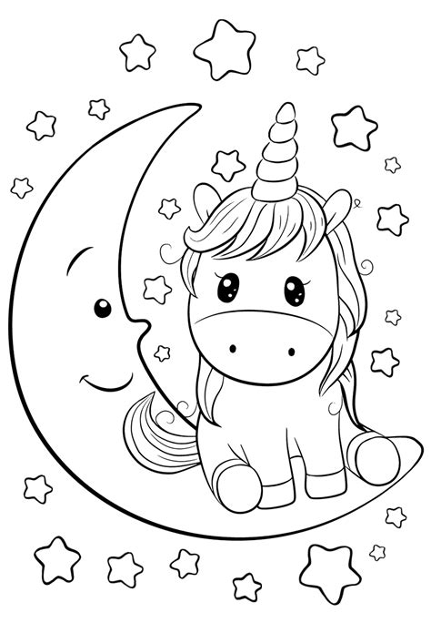 Cute Unicorn On The Moon Coloring Pages For You