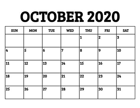 This calendar has all the calendars of the month combined into one sheet. Free Blank October 2020 Calendar Printable in PDF, Word, Excel