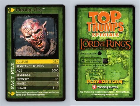 Mordor Orc Lord Of The Rings Fellowship Of The Ring Top Trumps Specials