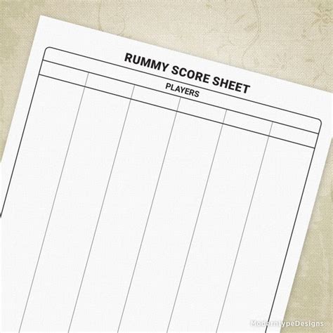 Rummy Game Score Sheets Printable Digital Download Chart Etsy Canada