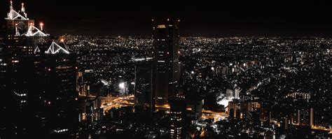 Download Wallpaper 2560x1080 Night City View From Above City Lights