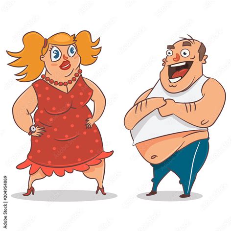 Fat Couple Obese Man And Woman Vector Cartoon Illustration Of People With Overweight Isolated