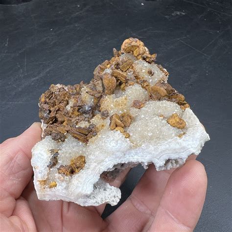 Limonite After Marcasite Pseudomorphs On Quartz Crystals And Agate