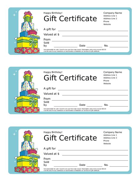 Free printable blank certificate template that you can print blank or customize online before you print. Birthday Gift Certificates Sample - Edit, Fill, Sign ...