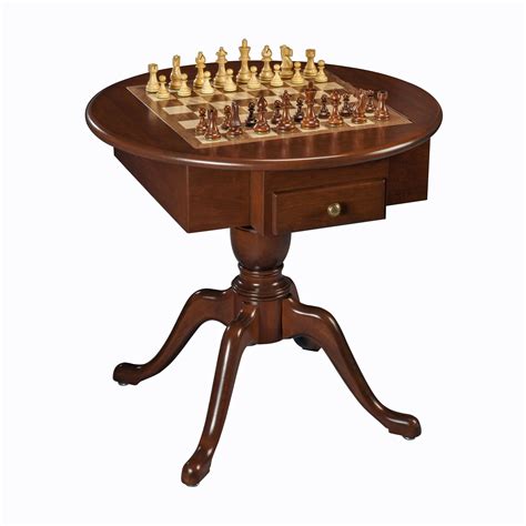 We Games Round Pedestal Game Table Solid Cherry Wood Chess Checkers