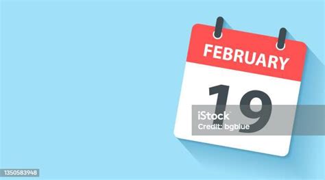 February 19 Daily Calendar Icon In Flat Design Style Stock Illustration