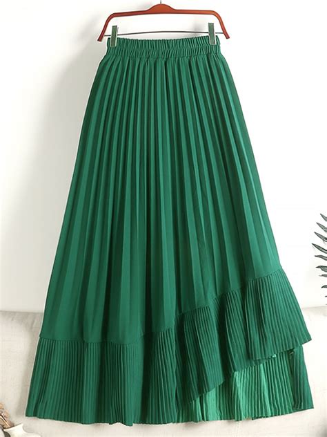 TIGENA Irregular Hem Pleated Long Skirt For Women 2023 Spring Summer