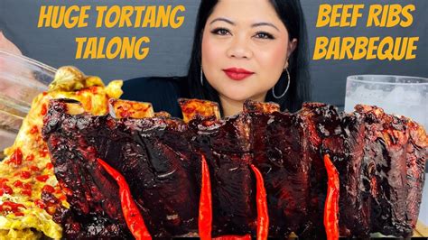 Beef Ribs With Bbq Sauce Eating Show Huge Tortang Talong Finger Licking Good Youtube