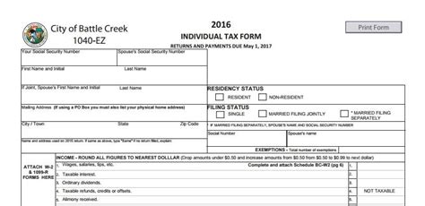 Printable 1040ez Tax Form 2016 Tutoreorg Master Of Documents