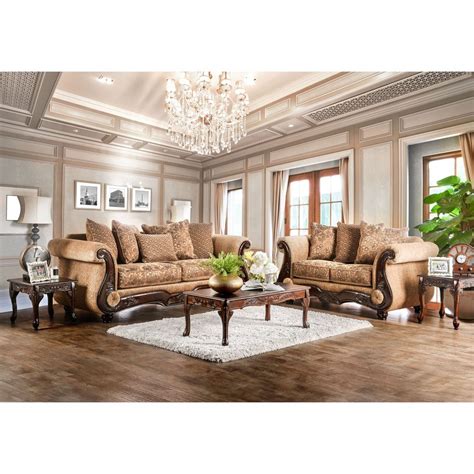 Shop Furniture Of America Plush Chenille Sofa With Wood Trim On Sale
