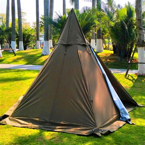 Waterproof Adult Camping Tipi Indian Teepee Pyramid Tent With Stove Hole Coffee Color Each