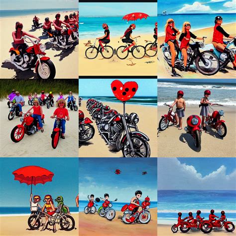 Ladybird Biker Gang On A Beach Holiday Stable Diffusion Openart